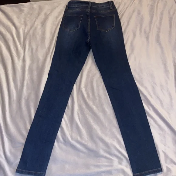 Fashion Nova Ripped Dark Blue Jeans - Picture 2 of 5